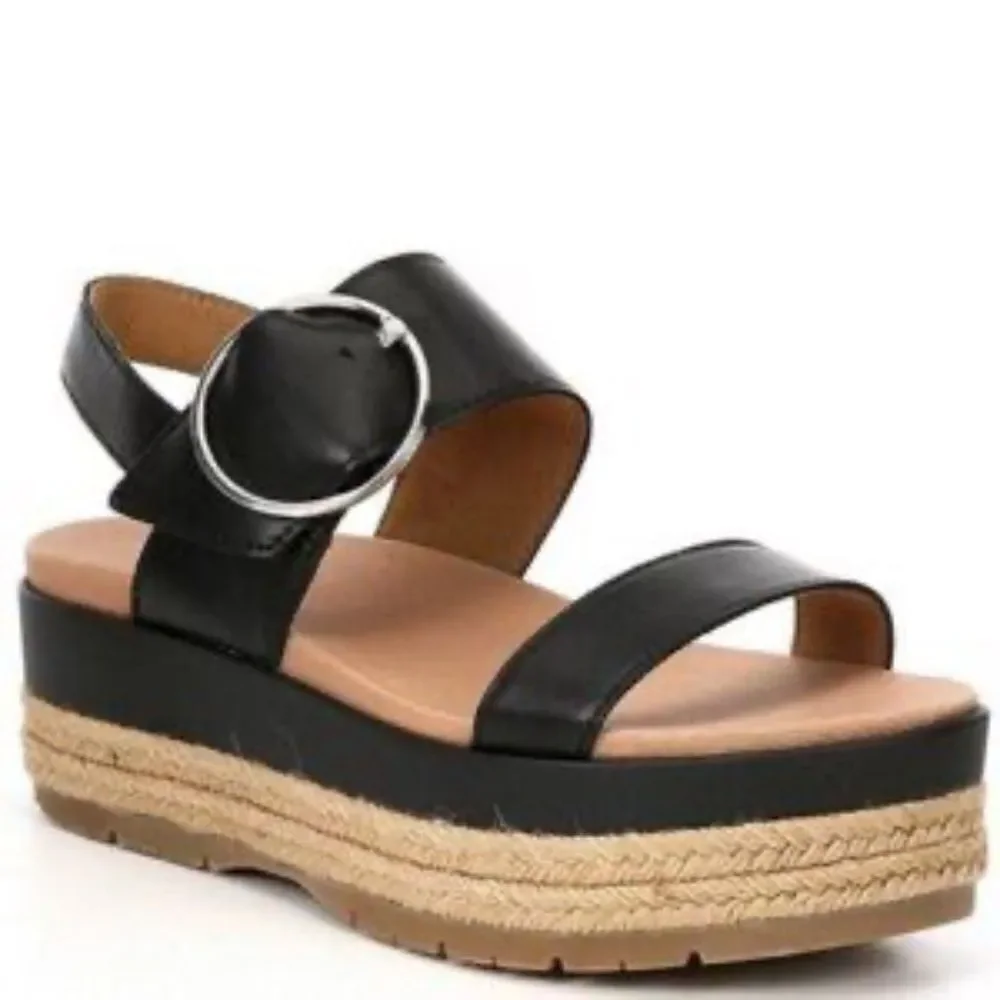UGG April‎ Black Leather Platform Espadrilles Sz 10